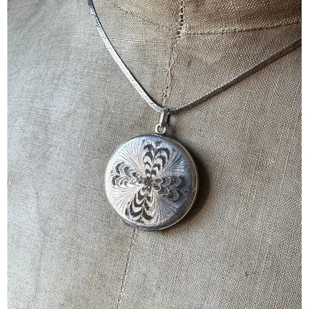 Sterling Silver Locket Engraved, Art Deco